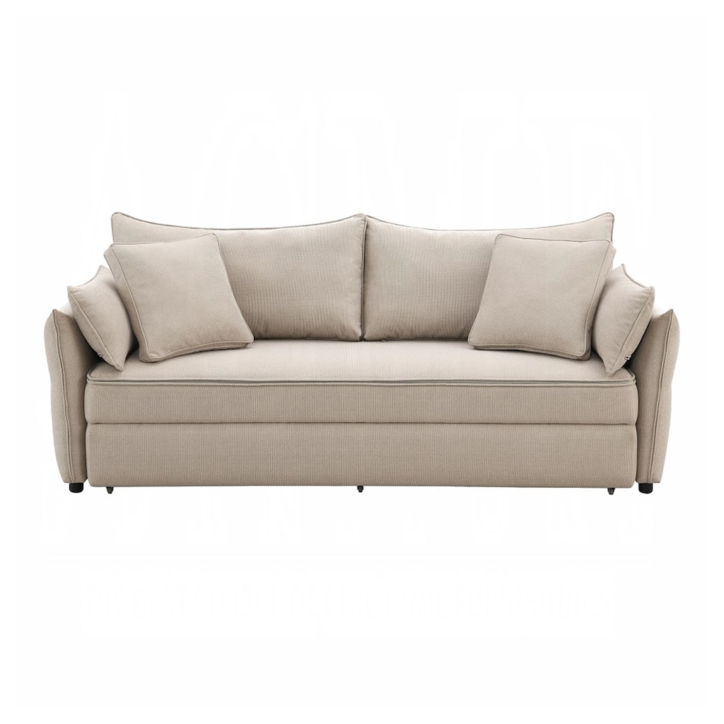 Fabric and Wood Sofa with Pull-Out Sleeper Design in Beige