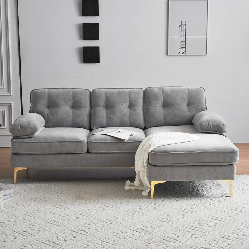 Modern Sectional Sofas Couches Velvet L-Shaped Couches - Light Grey
