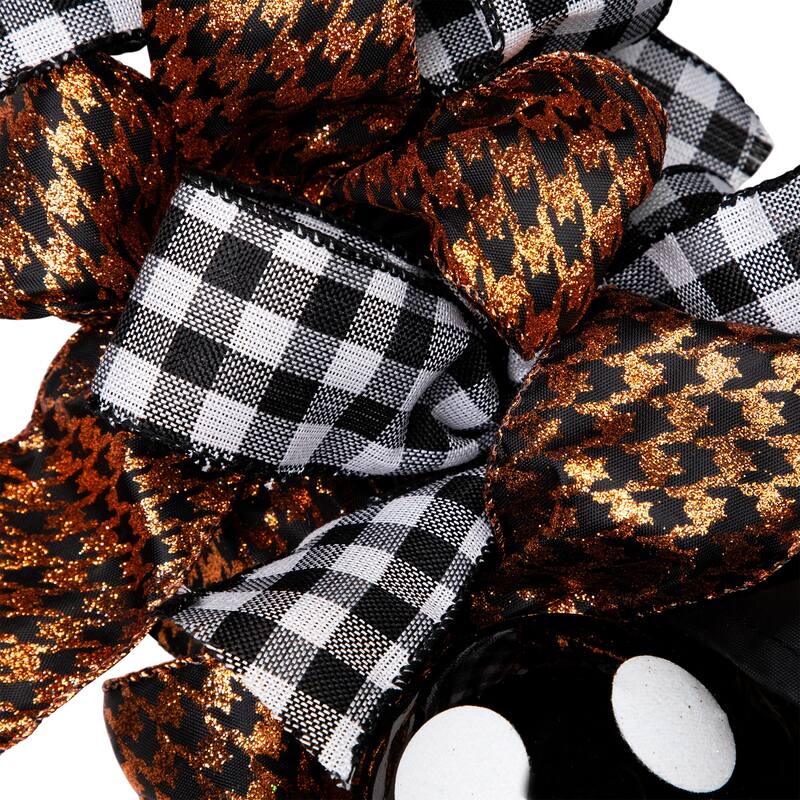 Witch with Bows and Ornaments Halloween Wreath - 24" - Orange and Black - Unlit