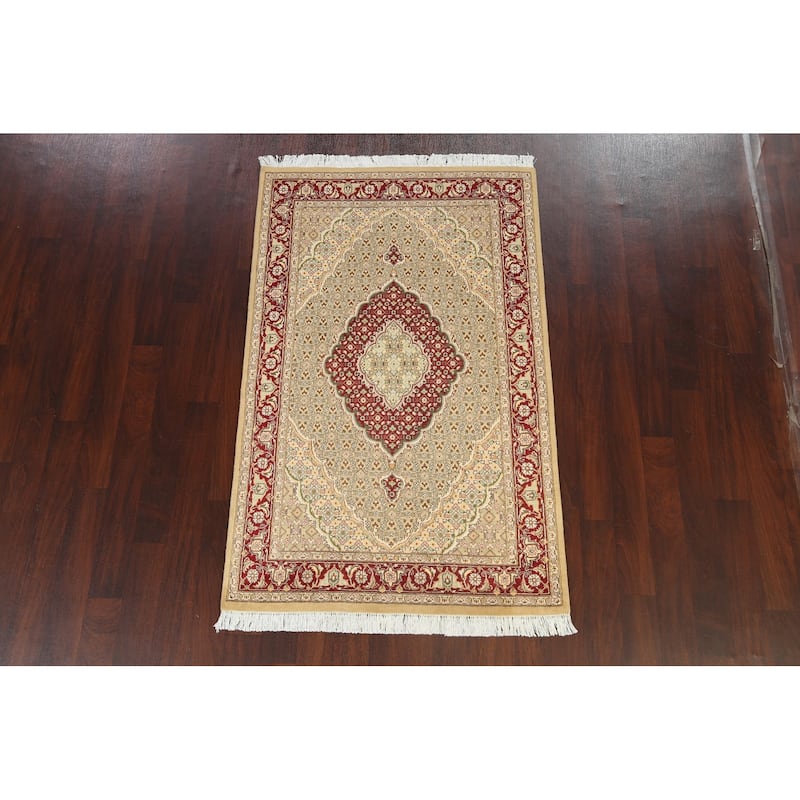 Wool/ Silk Vegetable Dye Tabriz Mahi Oriental Area Rug Hand-knotted - 4'0" x 6'4"