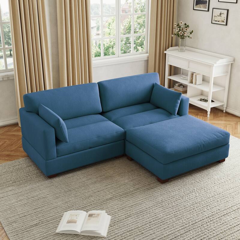 85in.W Corduroy Modular 3-Piece L-Shaped Sectional Sofa with Ottoman