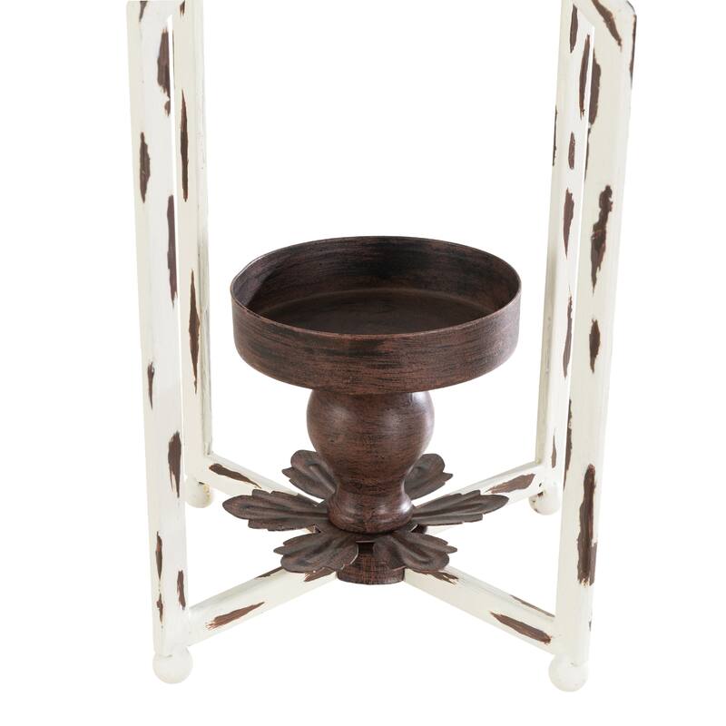 Glitzhome 16.50"H Modern Farmhouse Small Antique White Metal Lantern Candle Holder