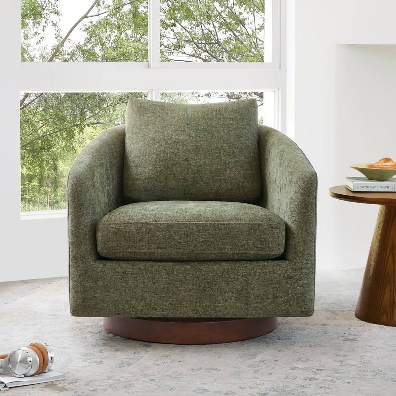 Spruce & Spring Classic Swivel Club Accent Chair with Back Cushion & Solid Wood Frame