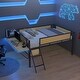 preview thumbnail 22 of 31, Stylish & Simple Single Full metal loft bed with rectangular desk, LED lights, storage shelves, safety guard and ladder, Brown