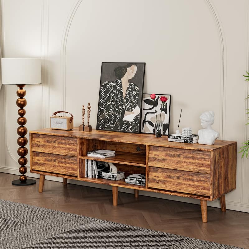 63'' TV Stand with Bevel Design, 4 Drawers and 2 Shelves, Entertainment Center for Living Room or Bedroom
