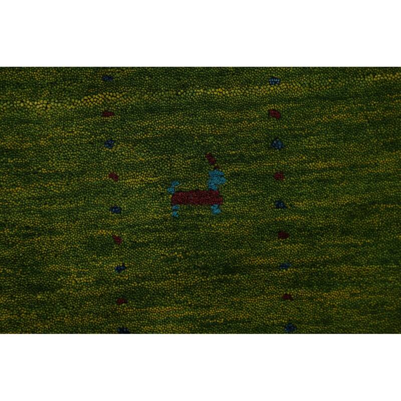 Green Gabbeh Area Rug Hand-Knotted Wool Carpet - 5'3" x 7'7"