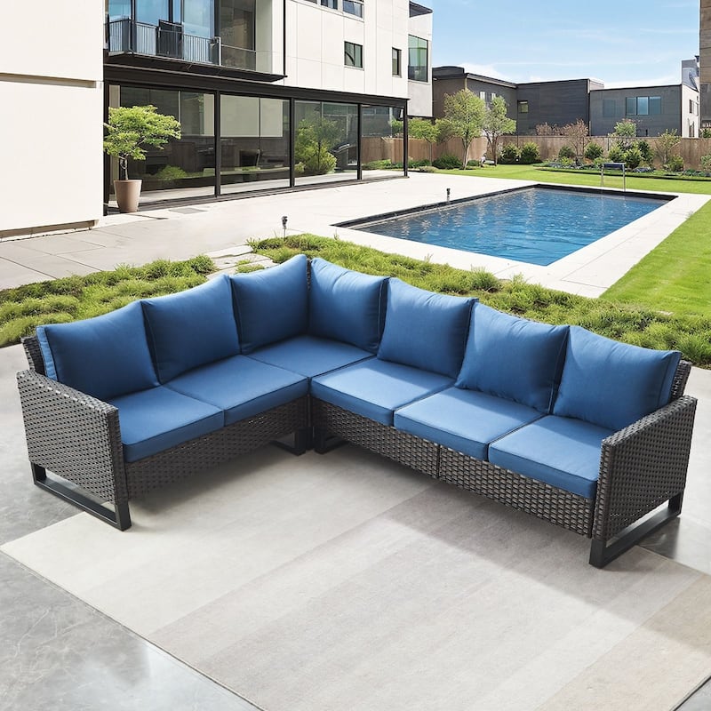 Gymojoy L-Shaped Outdoor Corner Sectional Sofa 6-seats Couch Conversation Set