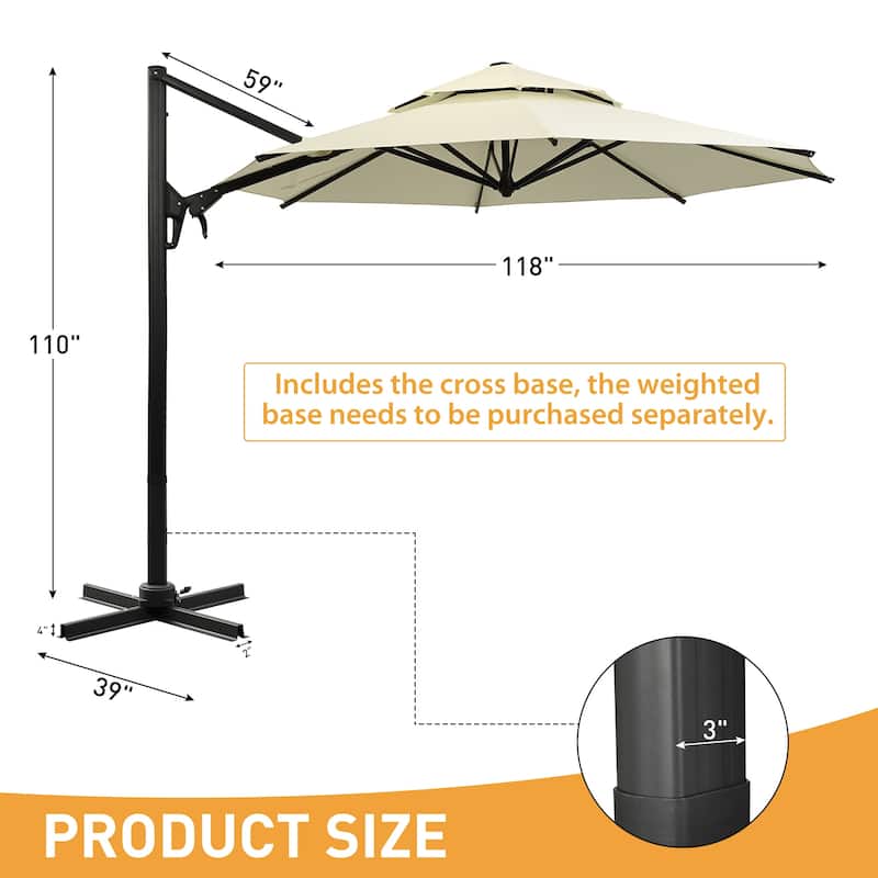 10ft Patio Umbrella Aluminum Offset Outdoor Cantilever Umbrella with 360-degree Rotation, Base Not Included