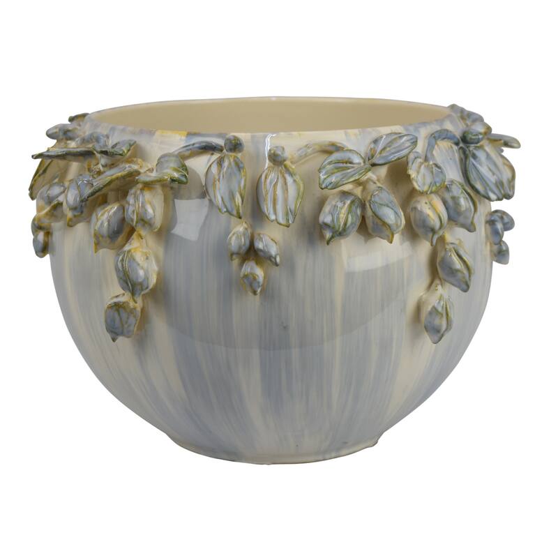 Handcrafted Decorative Ceramic Low Bowl Planter with Garland Detail
