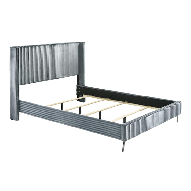 Mavela Wide Wale Corduroy Upholstery Panel Queen Bed, Blue