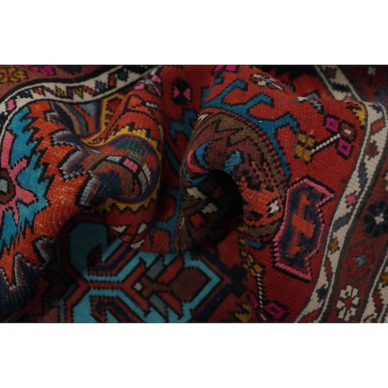 Hand Knotted Oriental 100% Wool Carpet Traditional Geometric Red Heriz Runner Rug - 10' 10'' X 3' 3''