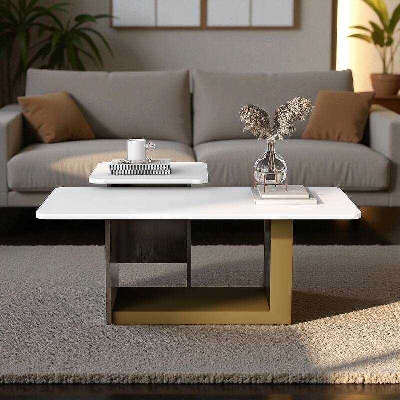 Modern Light Luxury Coffee Table Set of 2, Square Center and Side Table with Metal Frame for Living Room