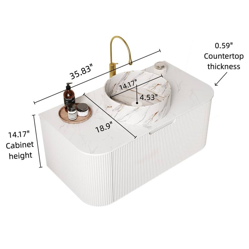 Floating Bathroom with Round Ceramic Basin and Storage Drawer