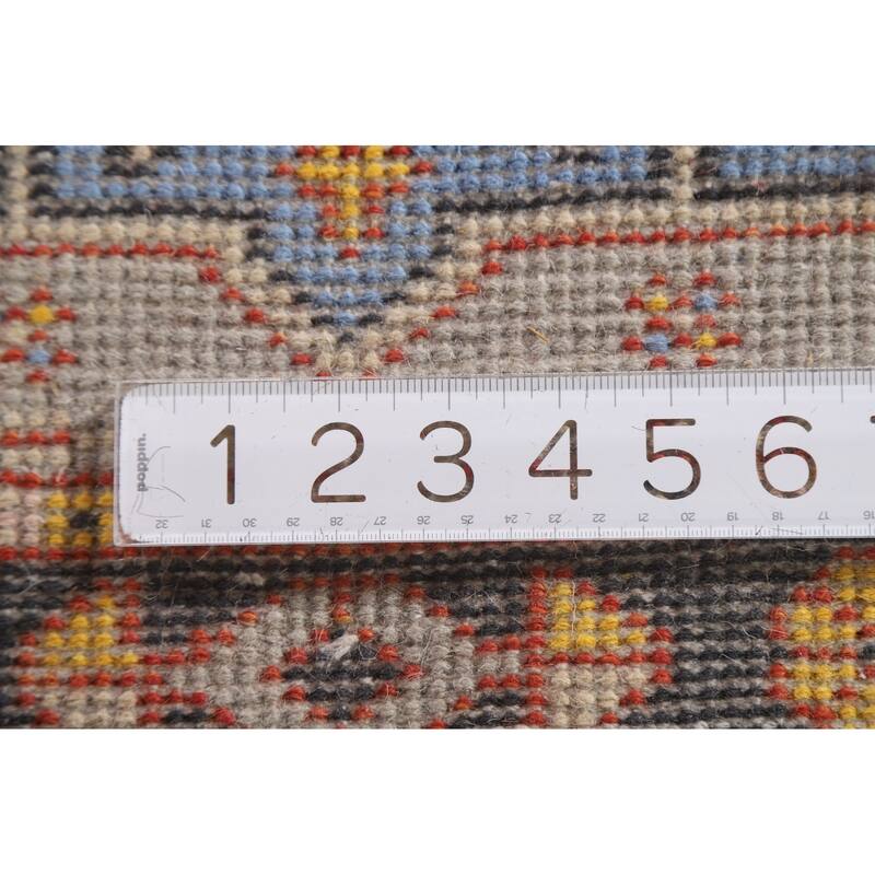 Geometric Grey Kazak Foyer Rug Hand-Knotted Wool Carpet - 3'0"x 5'0"