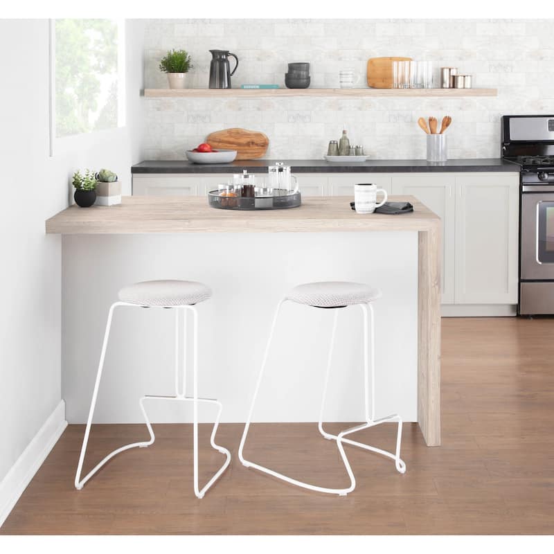 Finn Counter Stool in White Steel and Charcoall Fabric - Set of 2 - 19.5"Lx18"Wx25.75"H
