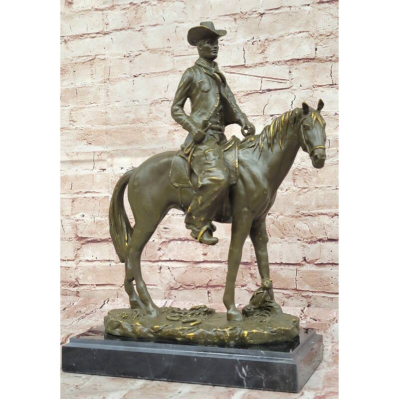 Bronze Cowboy On Imitative Horse Sculpture – Western Americana Art
