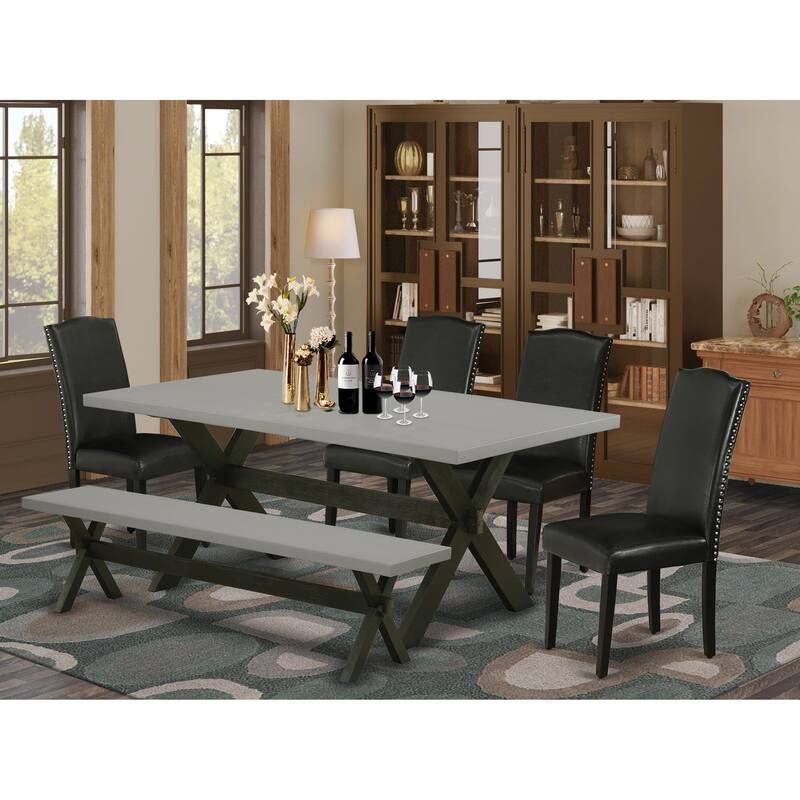 East West Furniture Dining Set- a Dining Table and Black Pu Leather Parson Chairs, Wire brushed Black.(Pieces Options) - X697EN169-6