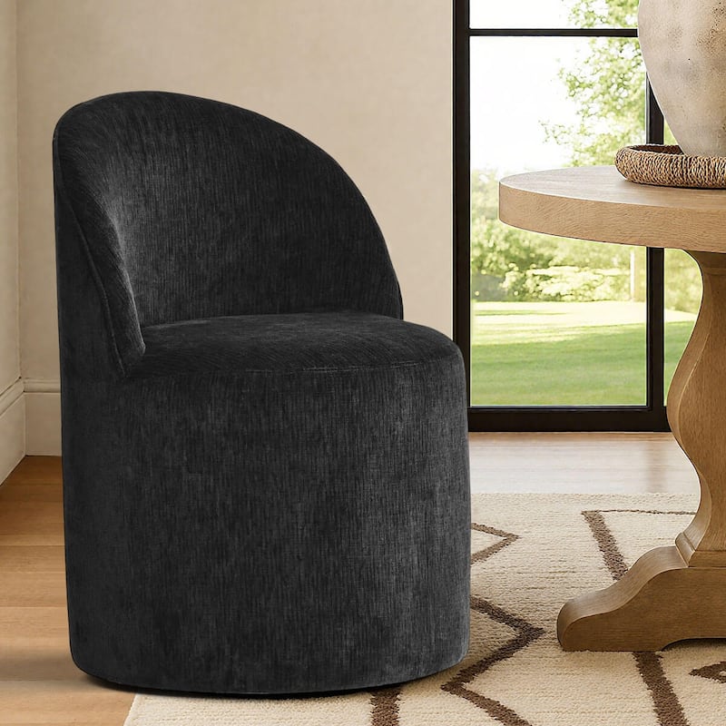 Chenille Upholstered Dining Chair with Wheels (Set of 2)