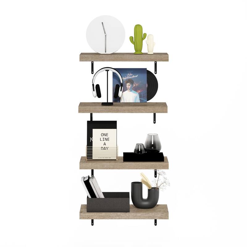 Furinno Tanna 22-Inch Wall Mounted Floating Display Shelves, Natural, Set of 4