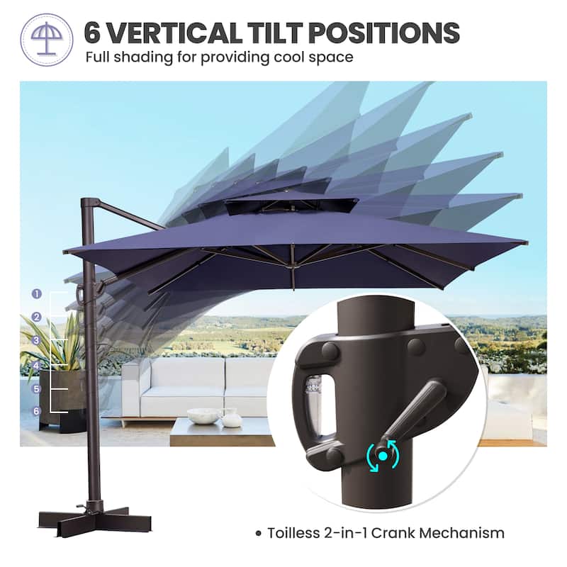 Crestlive Products 11FT Square Patio Offset Double Top Umbrella with Crank