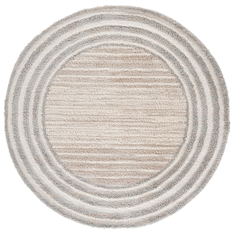 SAFAVIEH Gemma Shag Ulfat Plush Thick Rug - 6'7" Round - Ivory/Beige Grey