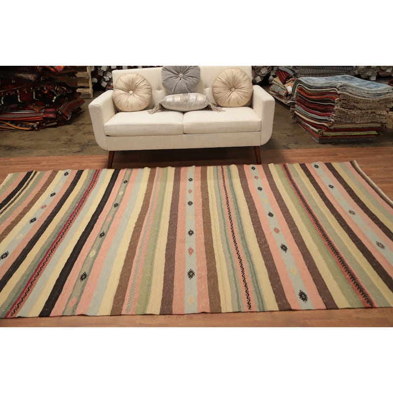 Hand Woven Oriental 100% Wool Carpet Southwestern Tribal Multi-Colored Kilim Area Rug - 10' 3'' X 6' 1''