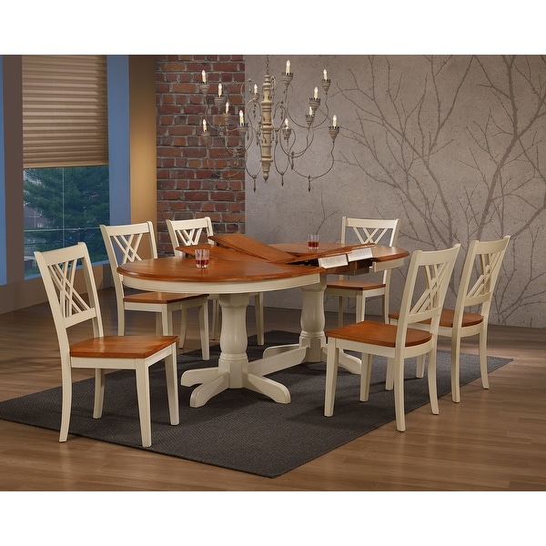 Iconic Furniture Company 42"x66"x78"x90" Oval Antiqued Caramel Biscotti Double X Back 7-Piece Dining Set