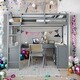 preview thumbnail 2 of 16, Gray Full Size Loft Bed with U-shaped Desk,Solid Wood Bed with Tri-fold Mirror and Curved Headboards