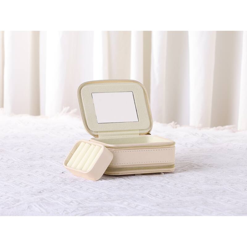 Travel Jewelry Box with Mirror for Girls' Gifts, Small Portable PU Leather Jewelry Organizer Case Storage Display Holder