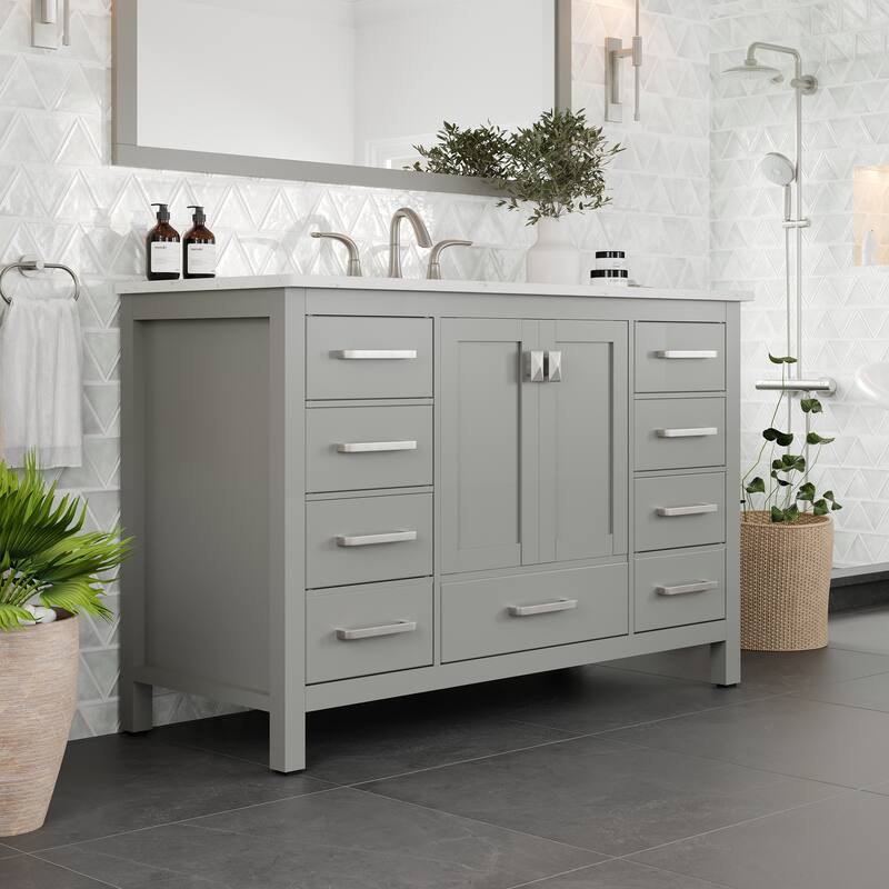 Eviva Aberdeen 42"W x 22"D Bath Vanity with Carrara Quartz Top