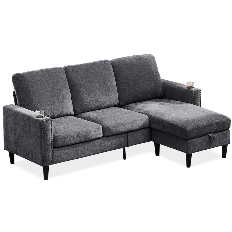 Contemporary Chenille L-Shape Sofa with Storage Chaise for Living Room, Apartment, Office