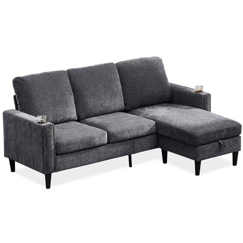 Modern Design Chenille 3 Seat L-Shape Sectional Sofa with Storage Chaise for Apartment, Studio, Office,Living Room,L shape