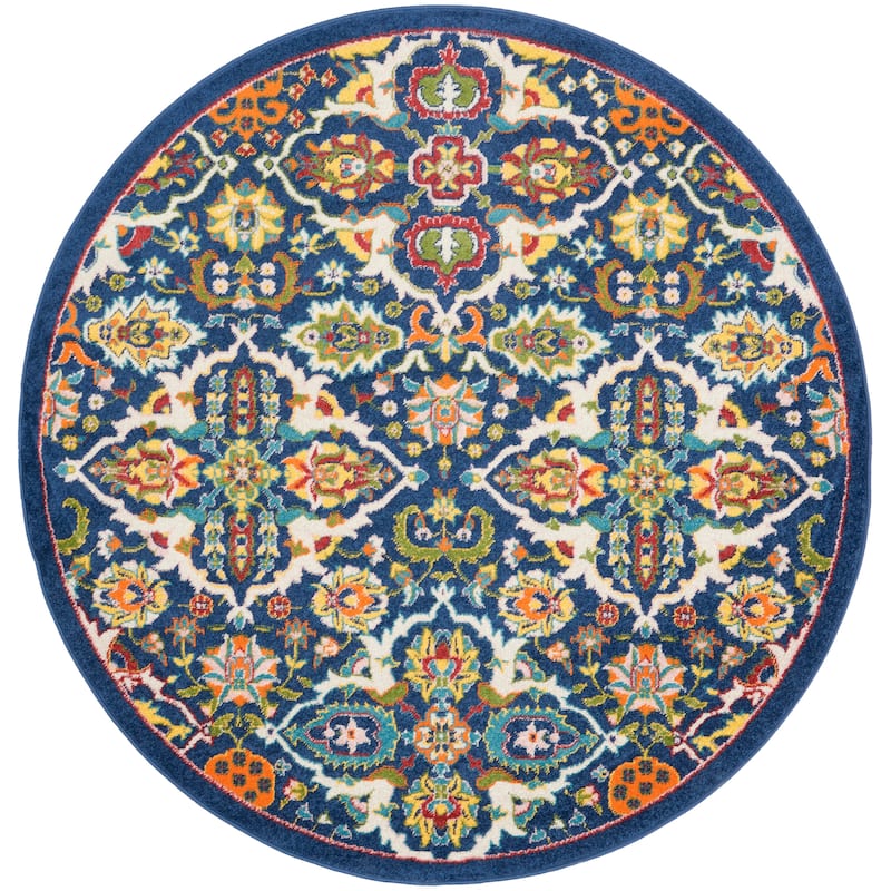 Nourison Allur Contemporary Boho Floral Medallion Area Rug - 5'3" x Round - Navy/Multicolor