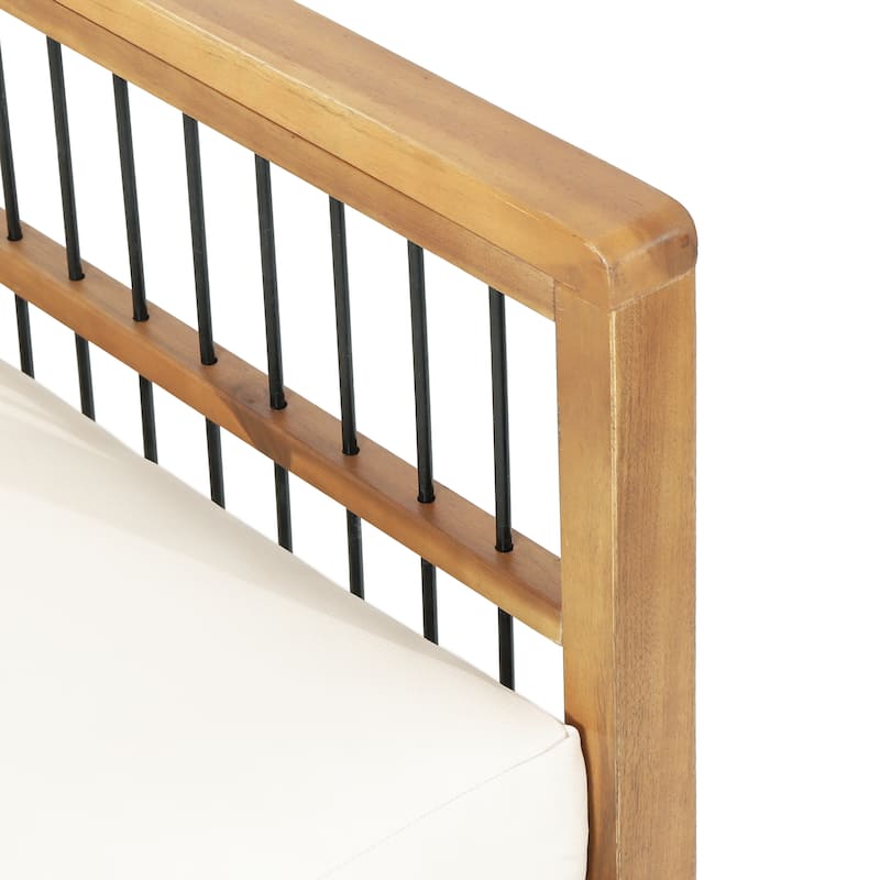 Roomfitters Acacia Wood and Wicker Outdoor Club Chair with Deep Seating and Cushion for Porch or Garden, Teak+Beige