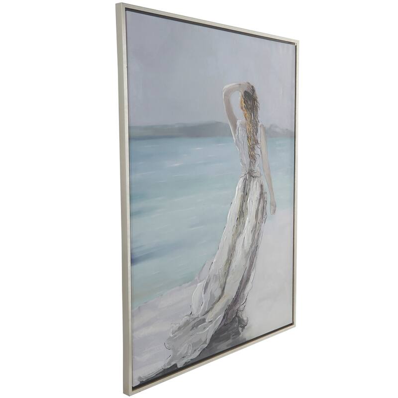 Canvas Landscape Women Framed Wall Art with Silver Frame - White - Roche River Decor
