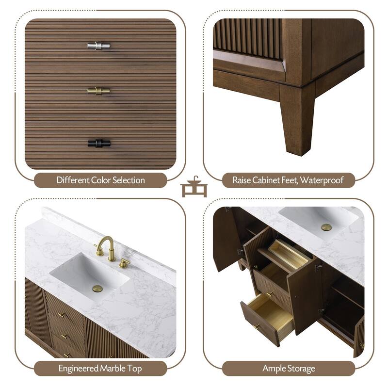 Vanity Art 60" Freestanding Bathroom Vanity with Engineered Marble Top and Sink