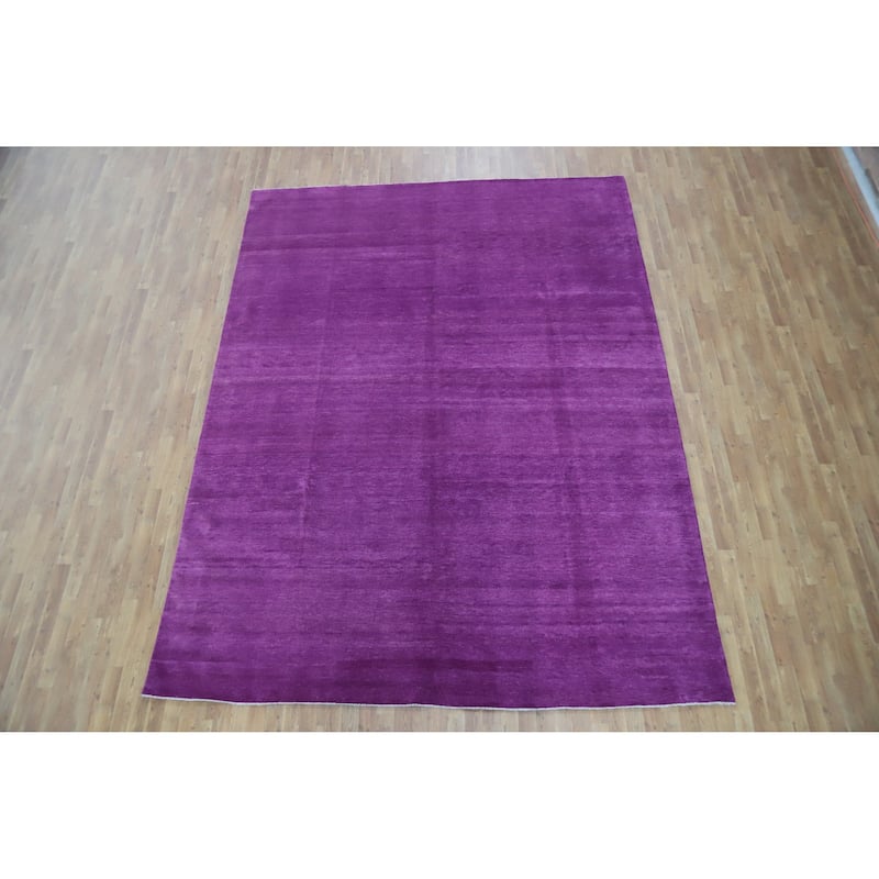 Hand Knotted Oriental 100% Wool Carpet Modern Solid Purples Gabbeh Area Rug - 12' 2'' X 9' 3''