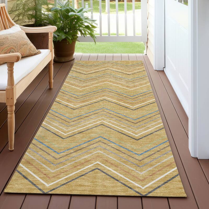 Machine Washable Indoor/ Outdoor Modern Chevron Chantille Rug - Gold - 2'3" x 7'6"