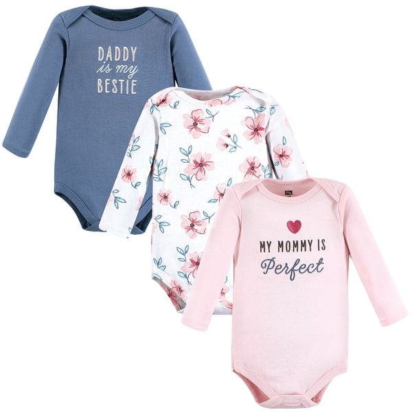 slide 1 of 1, Hudson Baby Infant Girl Cotton Long-Sleeve Bodysuits, Perfect Mommy 3-Pack 9-12 Months - Perfect Mommy 3-Pack