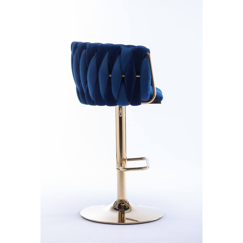 Set of 2 Bar Stools with Chrome Footrest and Base Swivel Height Adjustable Mechanical Lifting Velvet, Simple Bar Stoo