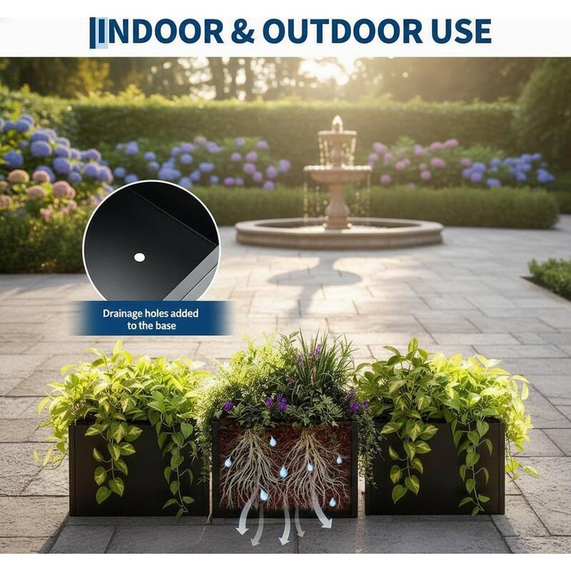 Metal Planter Box for Outdoor Plants, with Drainage Holes