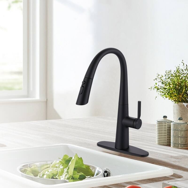 WOWOW 17.7 in. Single Handle Pull Down Sprayer Kitchen Faucet