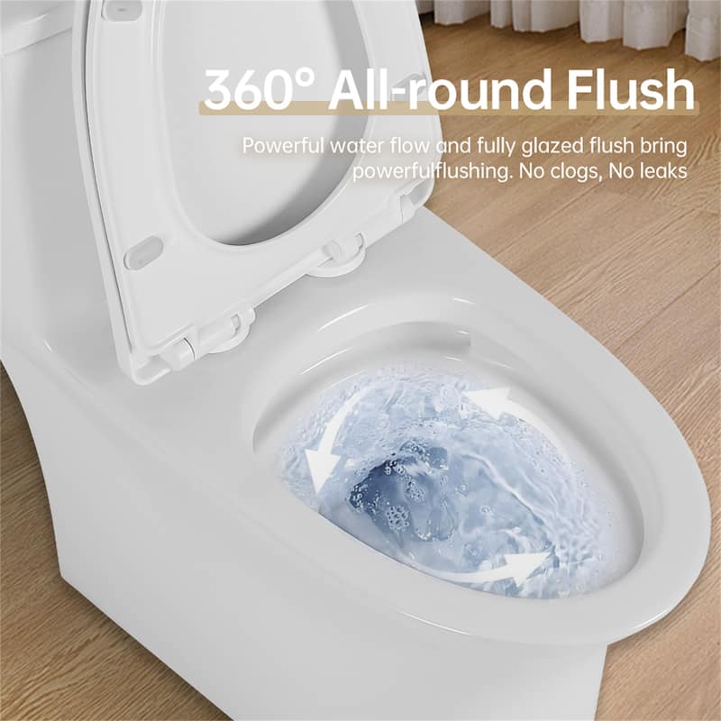 Elongated One-Piece Toilet with Soft-Close Seat