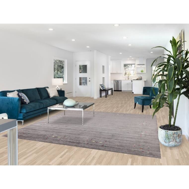 Silver Gray Tribal Gabbeh Indian Square Area Rug Handmade Silk Carpet - 7'10" X 7'10"