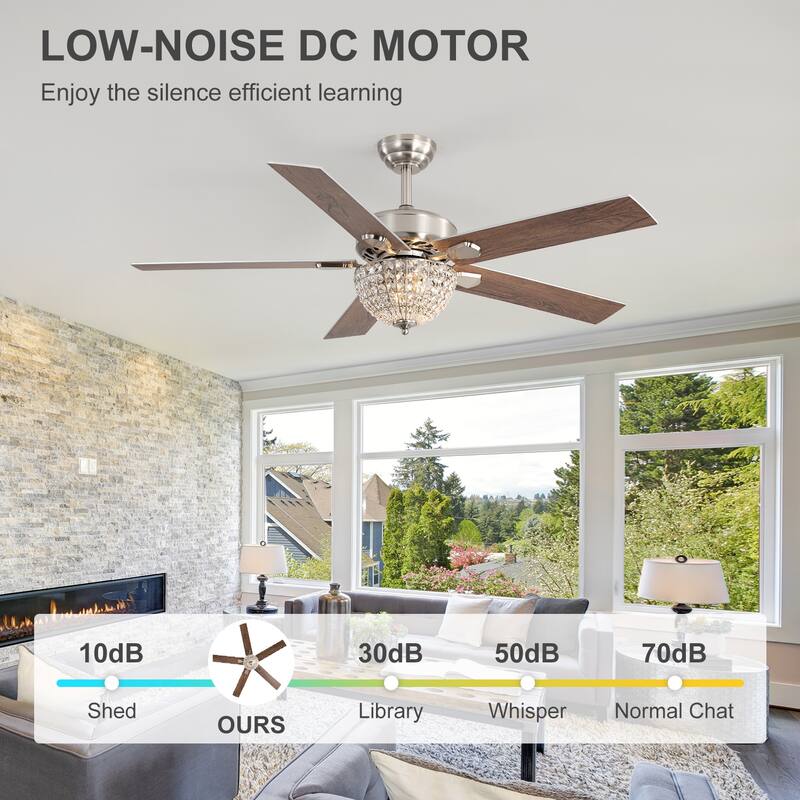 52-Inch Modern Crystal Fandelier Ceiling Fan with Light and Remote (5 Reversible Blades)