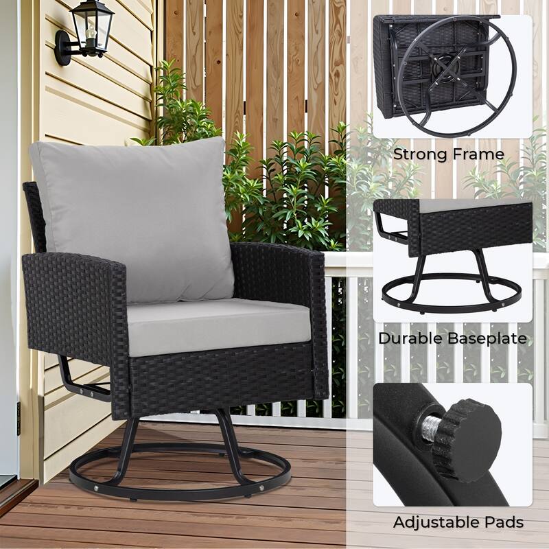 3-Piece Outdoor Patio Rattan Conversation Swivel Chairs Set with 2 Swivel Chair and Coffee Table