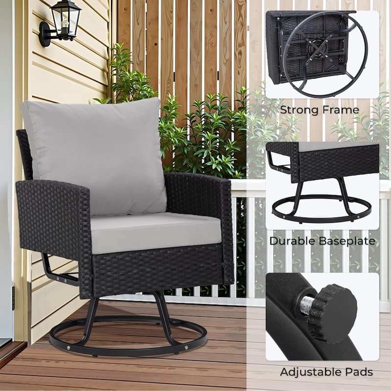 3-Piece Wicker Patio Furniture Set Rattan Swivel Chairs with Coffee Table, Outdoor Seating