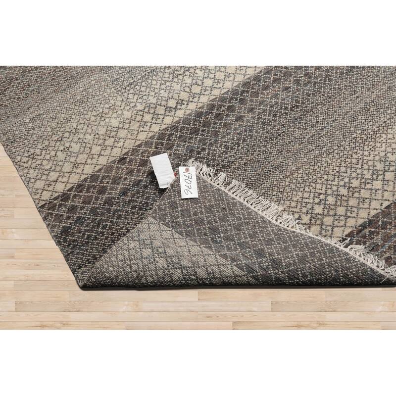 Beige Tibetan Wool & Bamboo Silk Hand Knotted Rug Geometric Style - 8' x 10'