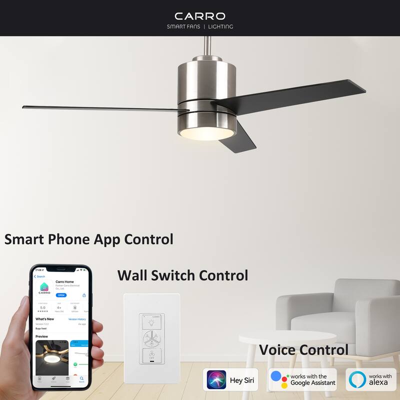 Aurora 52-inch Indoor Smart Ceiling Fan with Light Kit and Wall Control, Works with Alexa/Google Home/Siri