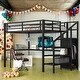 preview thumbnail 2 of 21, Full /Queen Size Metal Loft Bed with L-shaped Desk,USB,Wardrobe,LED
